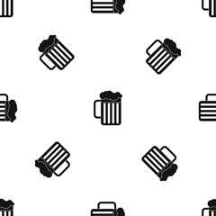 Beer mug pattern repeat seamless in black color for any design. Vector geometric illustration