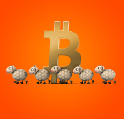 Sheep and bitcoin - 3D Illustration