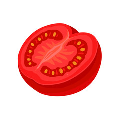 Half of red ripe tomato. Organic and healthy vegetable. Natural ingredient for salad. Flat vector icon