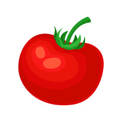 Flat vector icon of juicy red tomato. Healthy food. Natural and fresh farm product. Element for ketchup packaging