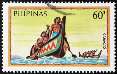 Traditional boats of Philippines on postage stamp