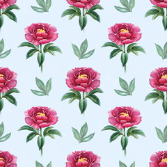 Watercolor peony flowers illustration. Seamless pattern