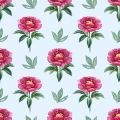 Badezimmer Foto Rückwand Aquarell Pfingstrose Blumen Illustration. Nahtloses Muster © Aleksandra Smirnova