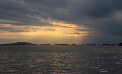 Colorful of sunset on sea scape background