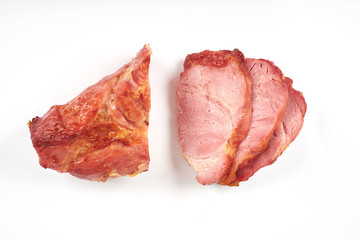 roasted pork slices isolated on white background