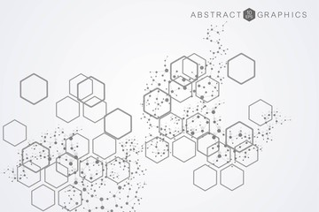 Geometric abstract background with connected line and dots. Structure molecule and communication. Scientific concept for your design. Medical, technology, science background. Vector illustration.