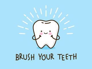 Cute little tooth on blue background