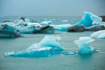Summer time , icebergs in Jokulsarlon glacier lagoon, Iceland