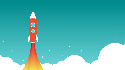 Rocket is flying on the sky. Business concept vector
