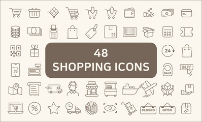 Set Of 48 Shopping Outline Icons