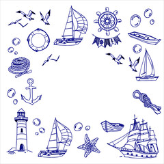 drawings for the design of postcards and posters on the theme of the sea