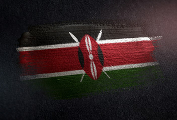 Kenya Flag Made of Metallic Brush Paint on Grunge Dark Wall