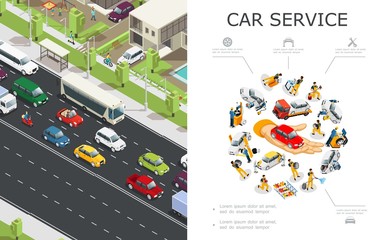 Car Service And Traffic Jam Composition