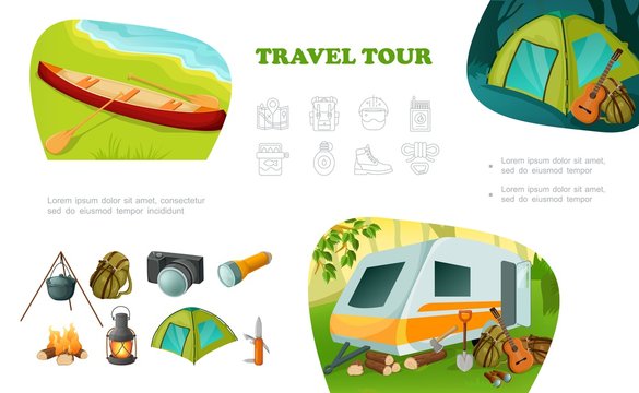 Cartoon Camping Colorful Composition