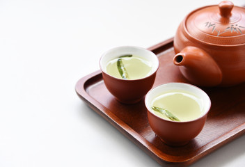 Tea Stevia On the white table,Copy space.