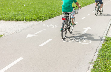 Fototapeta premium bicye lane with signs on asphalt in park