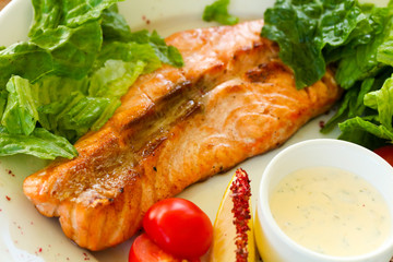 Grilled salmon steak