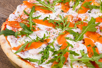 Pizza with salmon