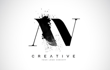 AV A V Letter Logo Design with Black Ink Watercolor Splash Spill Vector. - obrazy, fototapety, plakaty
