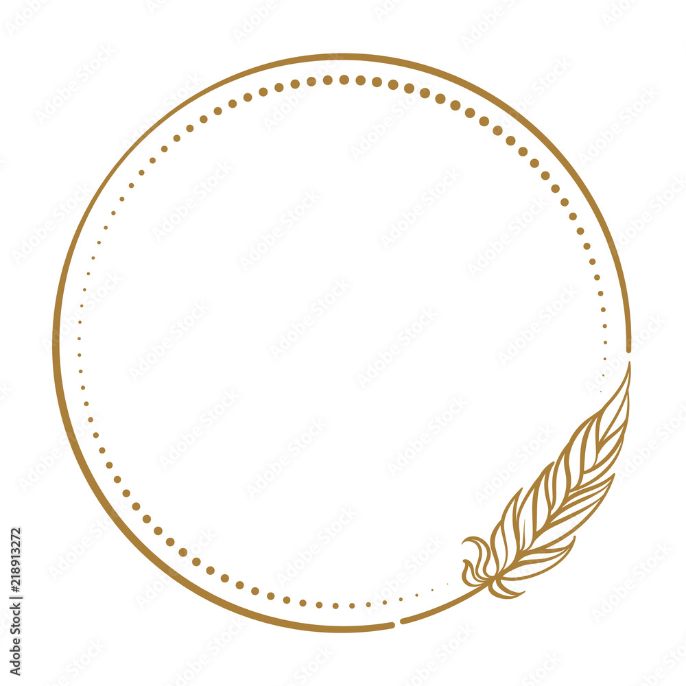Wall mural vector round dotted frame frame whith feather decorative element
