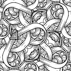 Black and white abstract doodles seamless pattern.