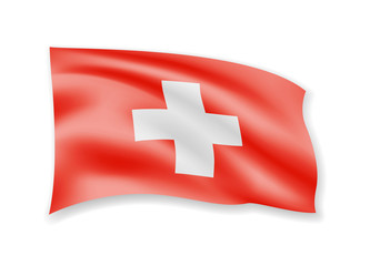 Fototapeta premium Waving Switzerland flag on white. Flag in the wind.