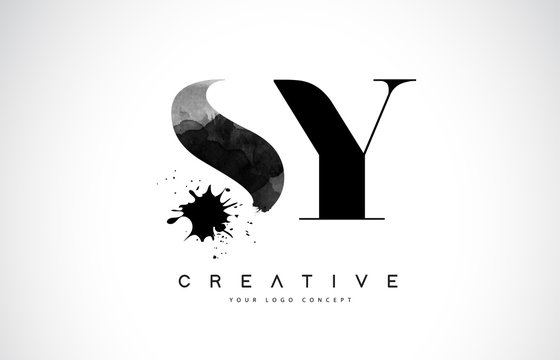SY S Y Letter Logo Design with Black Ink Watercolor Splash Spill Vector.