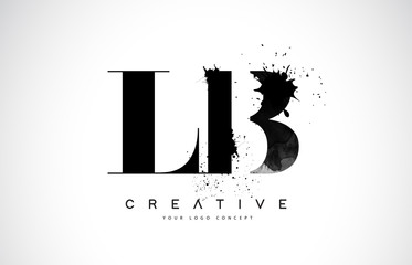 LB L B Letter Logo Design with Black Ink Watercolor Splash Spill Vector