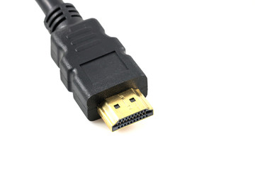 Close up of Gold HDMI cable isolated on white