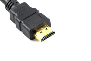 Close up of Gold HDMI cable isolated on white