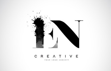 EN E N Letter Logo Design with Black Ink Watercolor Splash Spill Vector.