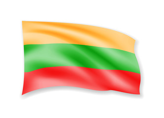 Waving Lithuania flag on white. Flag in the wind.