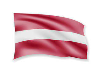 Waving Latvia flag on white. Flag in the wind.