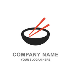 Bowl and Chopstick Restaurant Food Logo Vector Illustration - 218914204