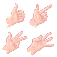 Set of man hands showing different signs, success, pointing, like, dislike, stop. Hand drawn vector doodle cartoon Illustration