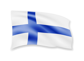 Waving Finland flag on white. Flag in the wind.