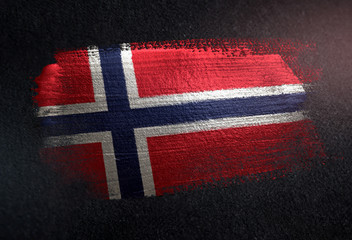 Norway Flag Made of Metallic Brush Paint on Grunge Dark Wall