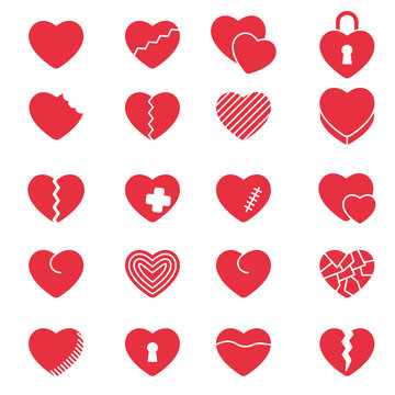 Set of simple icons hearts for Valentine's day, web design, sites, applications, games, stickers…