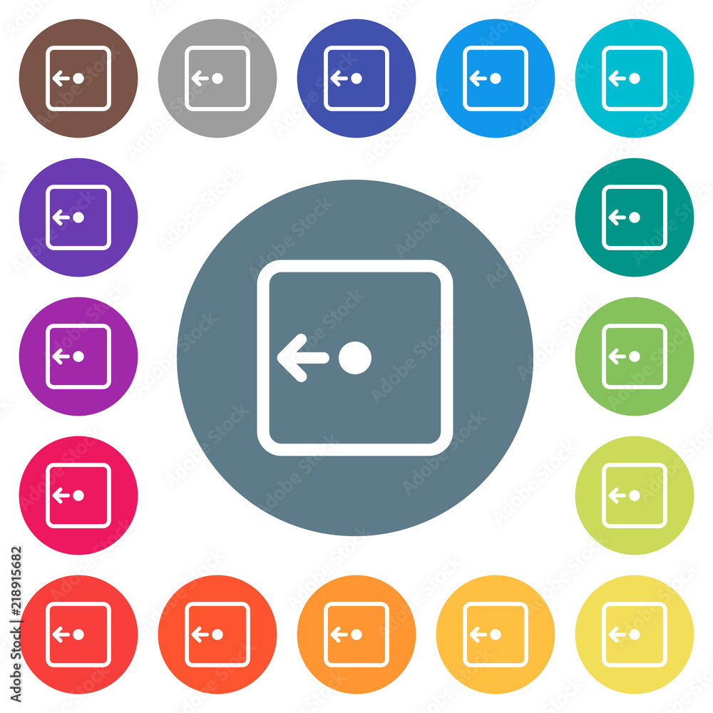 Poster move object left flat white icons on round color backgrounds