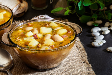 White bean soup with potatoes and bacon