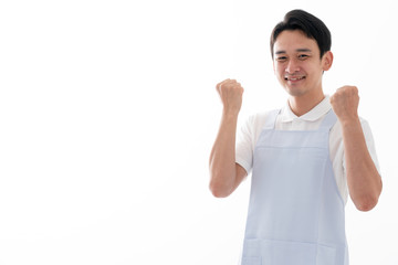 介護士、エプロン、ガッツ、ガッツポーズ、やる気、元気、挑戦