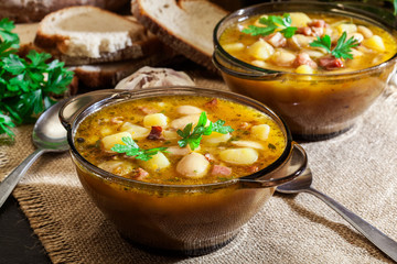 White bean soup with potatoes and bacon