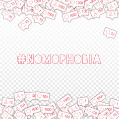 Social media icons. Nomophobia concept. Falling counter comment friend notification. Popular borders