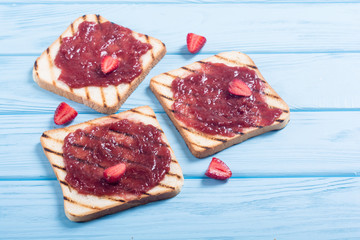 Toast with strawberry jam