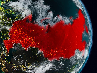 Russia from space at night