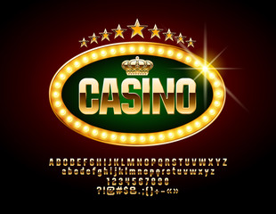 Luxury Vector Logotype for Casino with Golden Font. Set of Royal Alphabet Letters, Numbers and Symbols