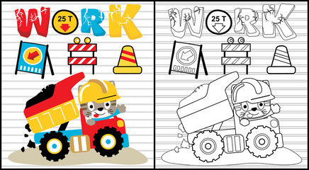 Coloring book vector with funny animals with construction equipment