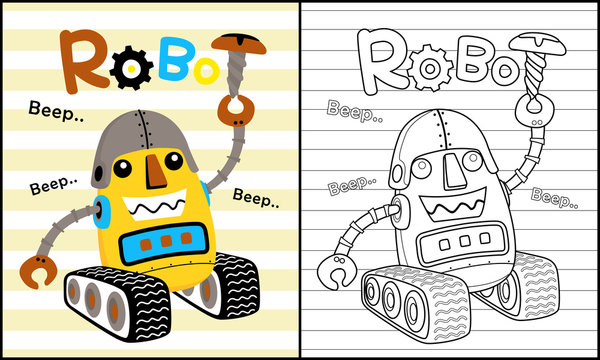 Coloring book vector with vehicle robot cartoon 