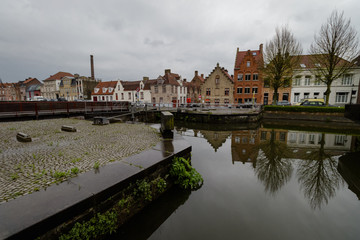 Fototapeta na wymiar Cityscape of Flanders, BRUGES, Belgium BELGIUM - 30 April 2018. Water canal in Bruges.