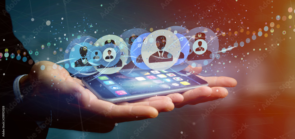 Poster man holding a professional contact network concept 3d rendering